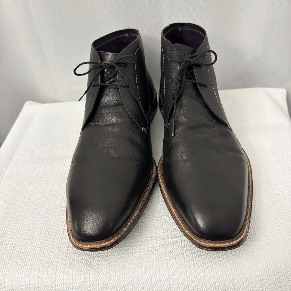 Ted Baker Boots Men's Size 16 Torsdi 4 Black Pebbled Leather Lace Up Chukka